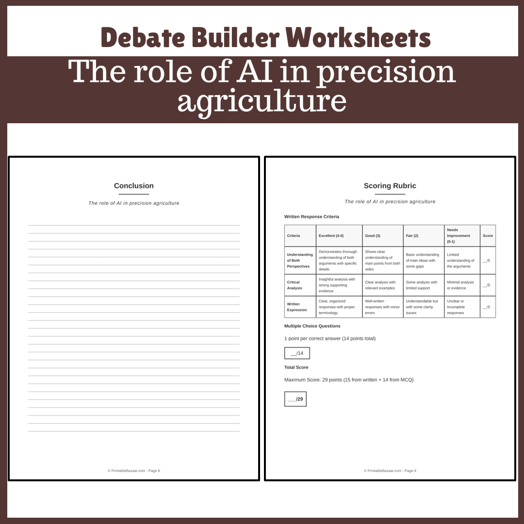 The role of AI in precision agriculture | Favour and Against Worksheet Printable Activity