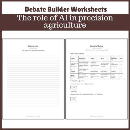 The role of AI in precision agriculture | Favour and Against Worksheet Printable Activity
