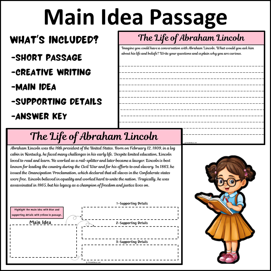 The Life of Abraham Lincoln | Main Idea and Supporting Details Reading Passage and Questions