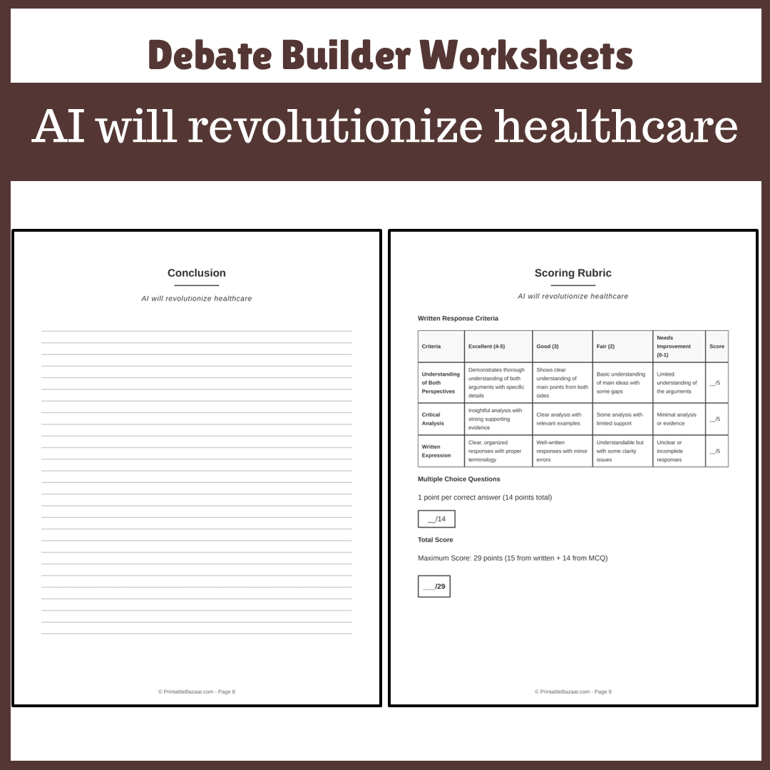 AI will revolutionize healthcare | Favour and Against Worksheet Printable Activity