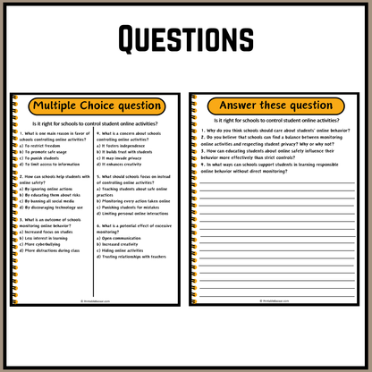 Is it right for schools to control student online activities? | Debate Case Study Worksheet