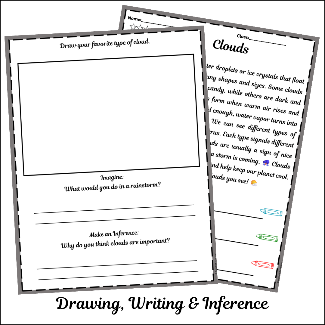 Clouds | Short Reading Comprehension Creative Worksheet