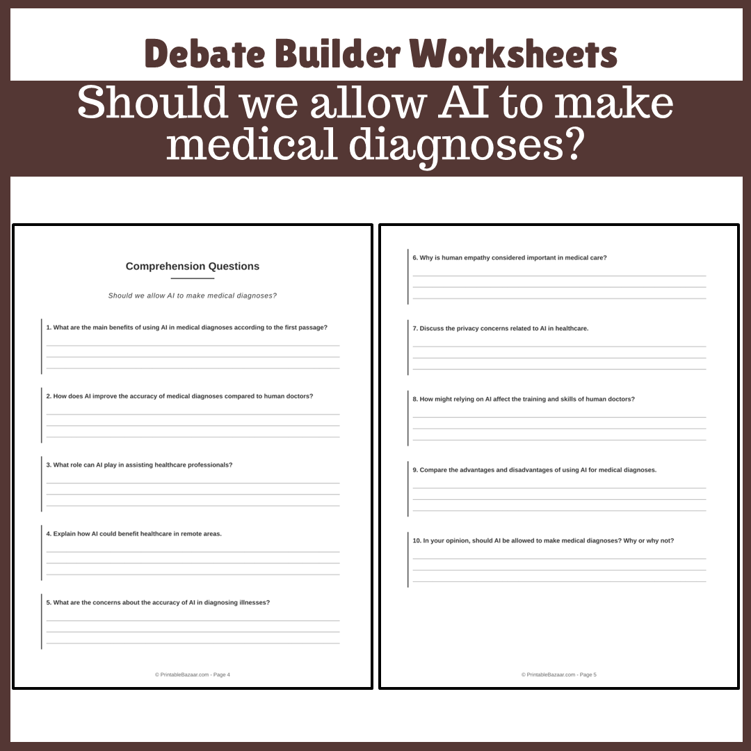 Should we allow AI to make medical diagnoses? | Favour and Against Worksheet Printable Activity
