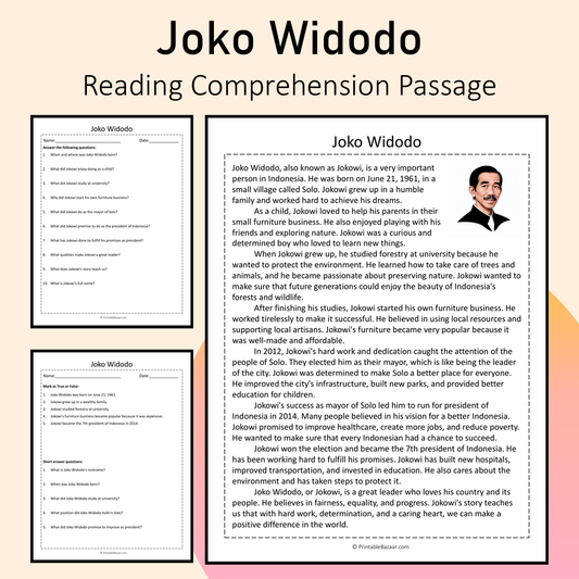 Joko Widodo | Reading Comprehension Passage Printable Activity