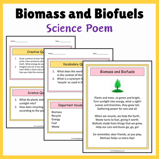 Biomass and Biofuels | Science Poem Reading Comprehension Activity