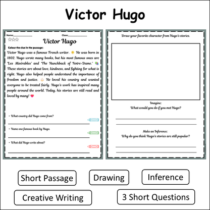 Victor Hugo | Short Reading Comprehension Creative Worksheet