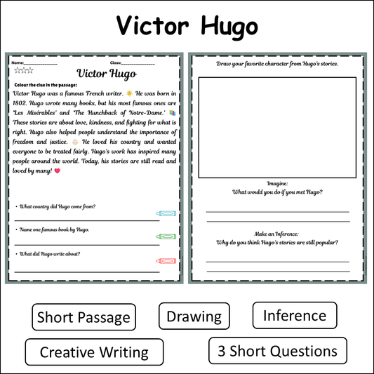 Victor Hugo | Short Reading Comprehension Creative Worksheet