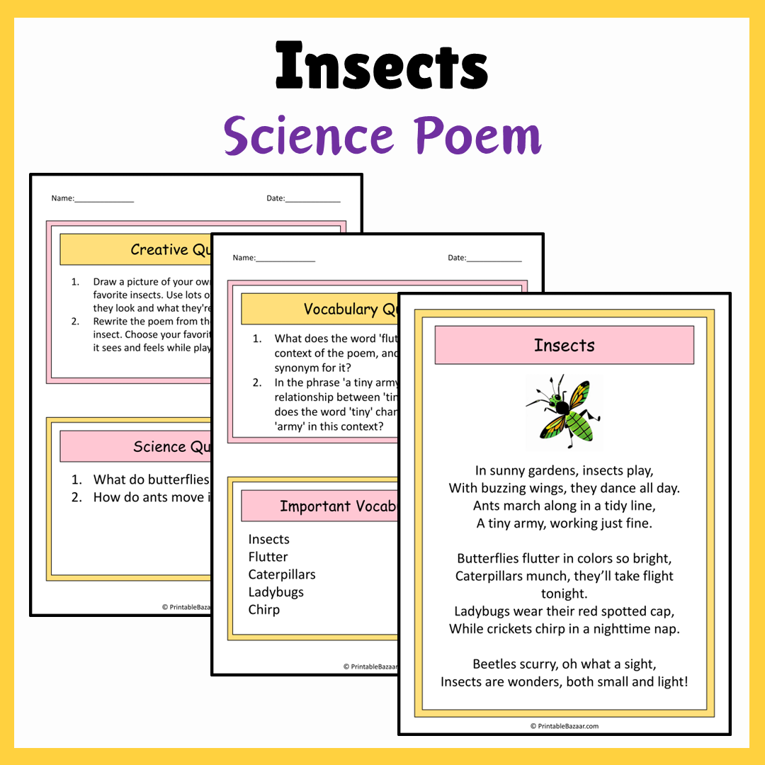 Insects | Science Poem Reading Comprehension Activity