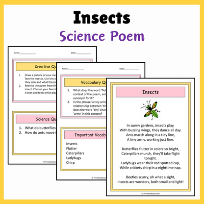 Insects | Science Poem Reading Comprehension Activity