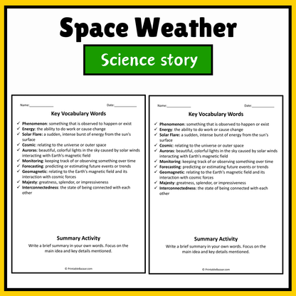 Space Weather | Science Story Reading Comprehension Activity