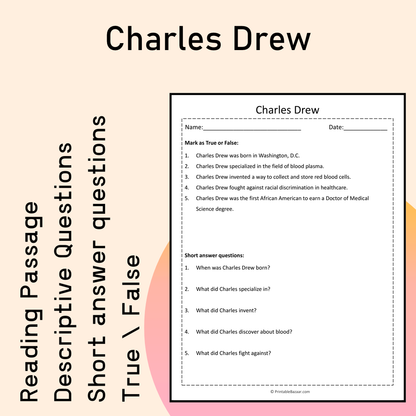 Charles Drew | Reading Comprehension Passage Printable Activity