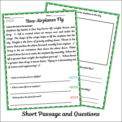 How Airplanes Fly | Short Reading Comprehension Creative Worksheet