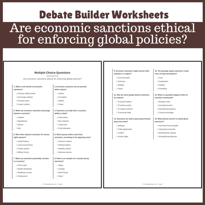 Are economic sanctions ethical for enforcing global policies? | Favour and Against Worksheet Printable Activity