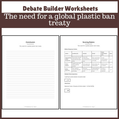 The need for a global plastic ban treaty | Favour and Against Worksheet Printable Activity