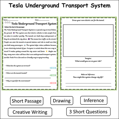 Tesla Underground Transport System | Short Reading Comprehension Creative Worksheet