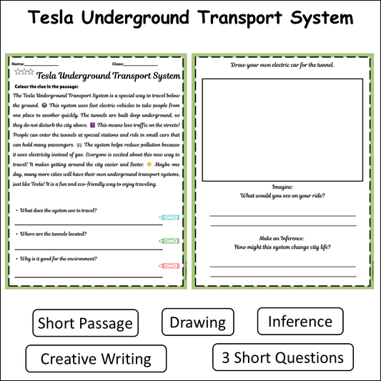 Tesla Underground Transport System | Short Reading Comprehension Creative Worksheet