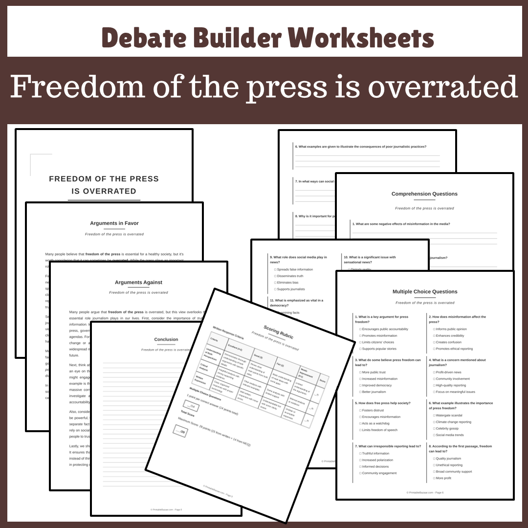 Freedom of the press is overrated | Favour and Against Worksheet Printable Activity