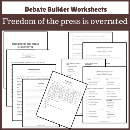 Freedom of the press is overrated | Favour and Against Worksheet Printable Activity