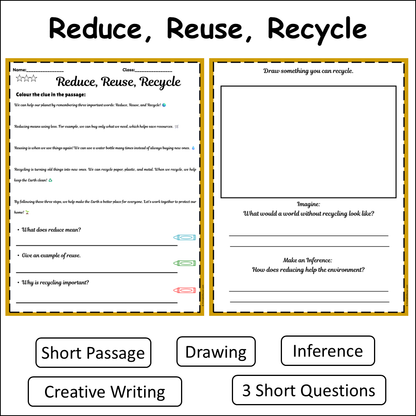 Reduce, Reuse, Recycle | Short Reading Comprehension Creative Worksheet