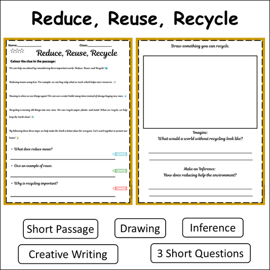 Reduce, Reuse, Recycle | Short Reading Comprehension Creative Worksheet