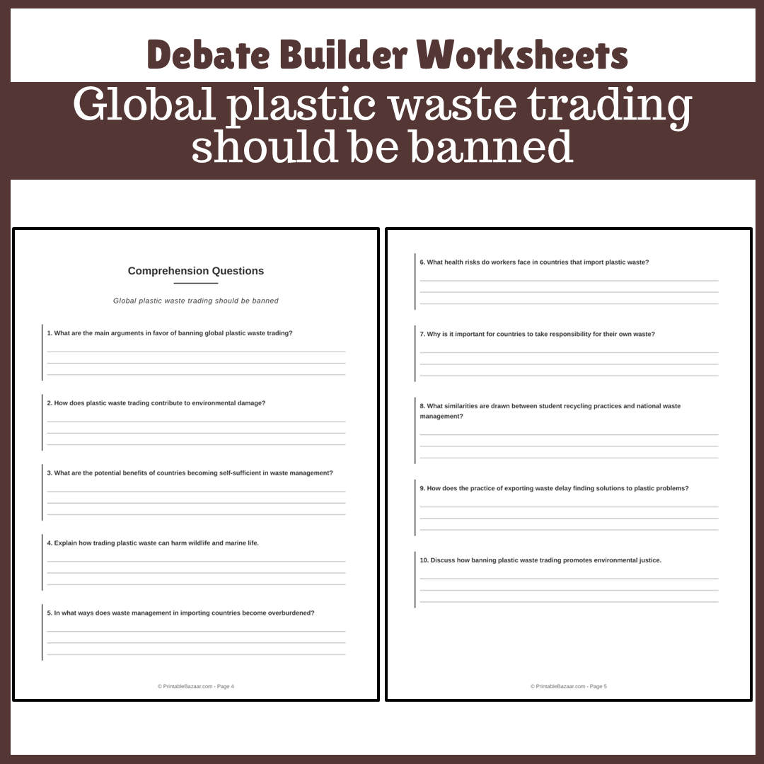 Global plastic waste trading should be banned | Favour and Against Worksheet Printable Activity