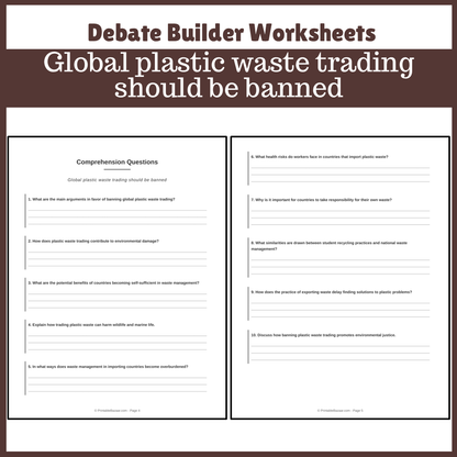 Global plastic waste trading should be banned | Favour and Against Worksheet Printable Activity