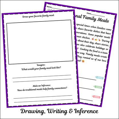 Traditional Family Meals | Short Reading Comprehension Creative Worksheet