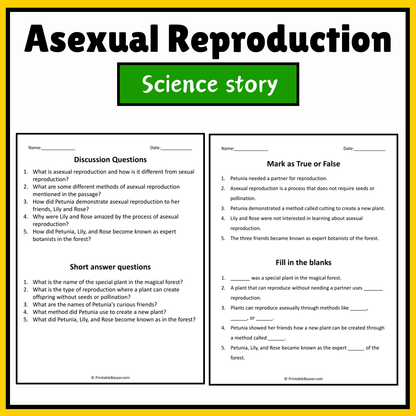 Asexual Reproduction | Science Story Reading Comprehension Activity