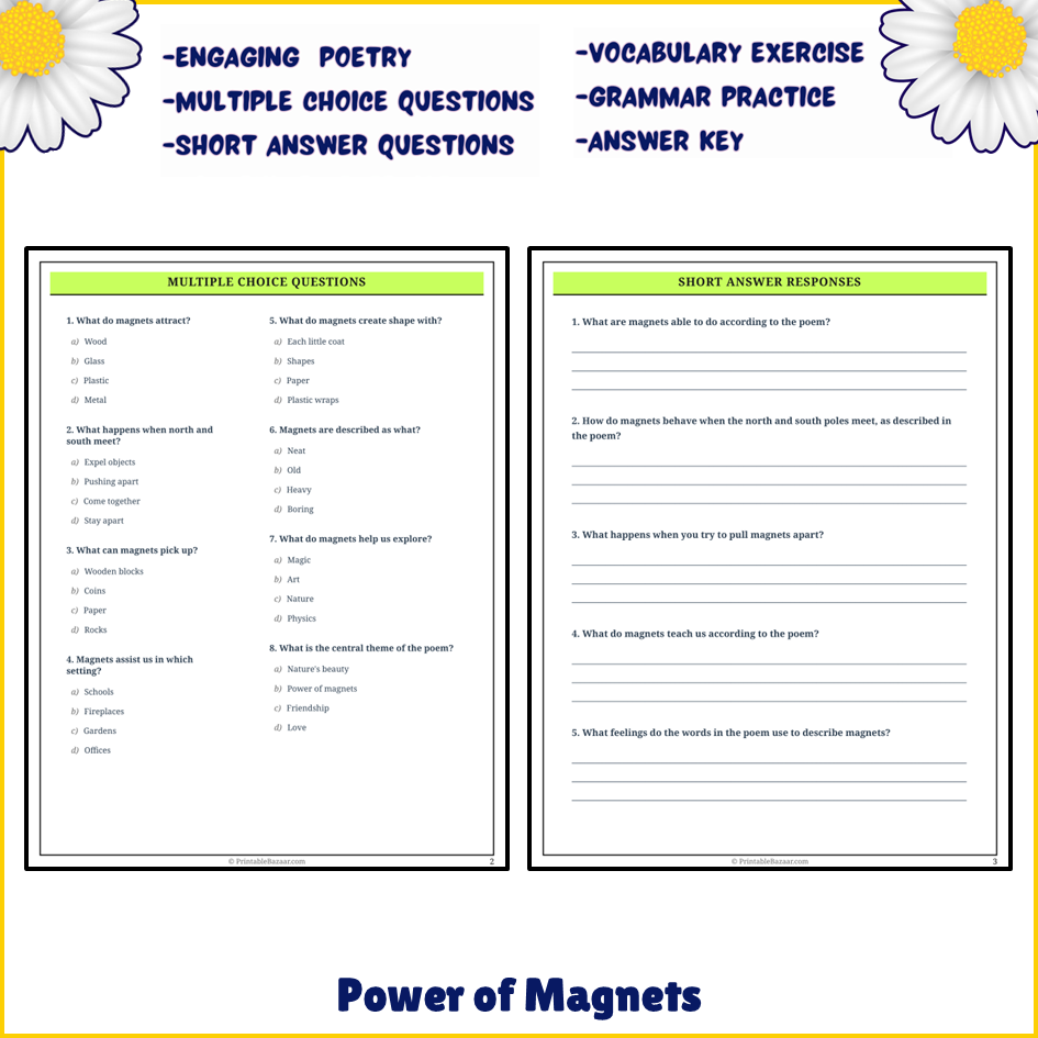 Power of Magnets | Poem Grammar Worksheet Printable Activity