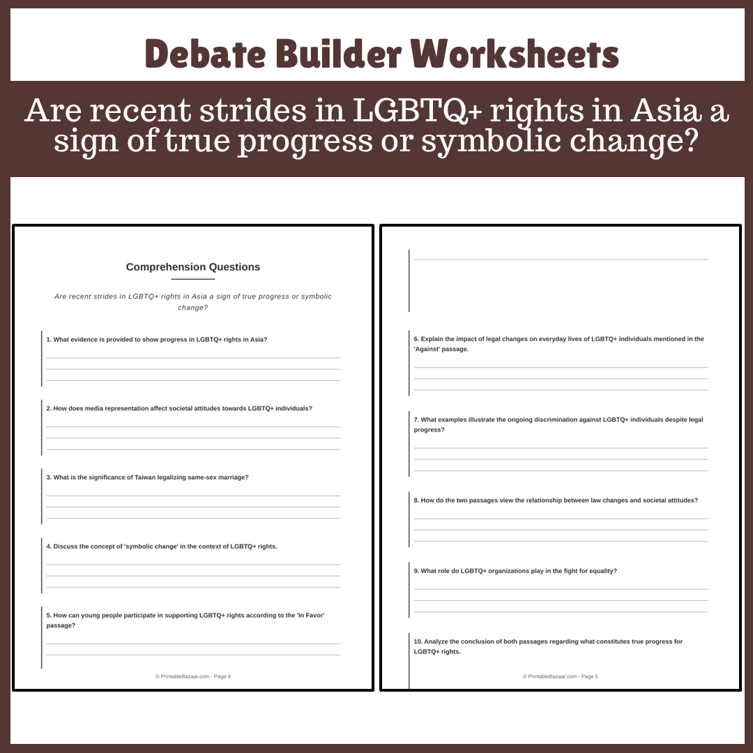Are recent strides in LGBTQ+ rights in Asia a sign of true progress or symbolic change? | Favour and Against Worksheet Printable Activity