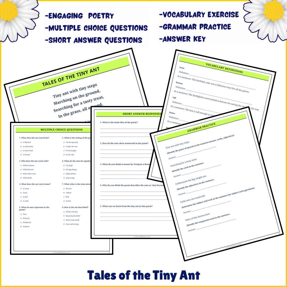 Tales of the Tiny Ant | Poem Grammar Worksheet Printable Activity