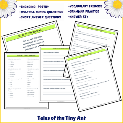 Tales of the Tiny Ant | Poem Grammar Worksheet Printable Activity