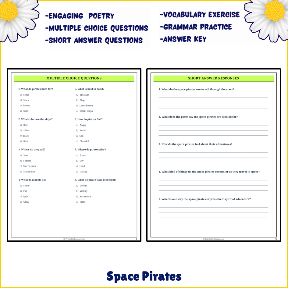 Space Pirates | Poem Grammar Worksheet Printable Activity