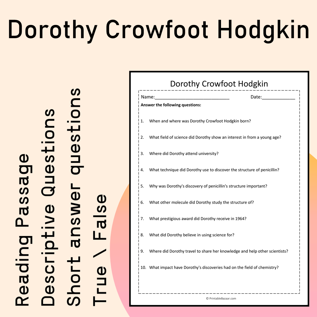 Dorothy Crowfoot Hodgkin | Reading Comprehension Passage Printable Activity