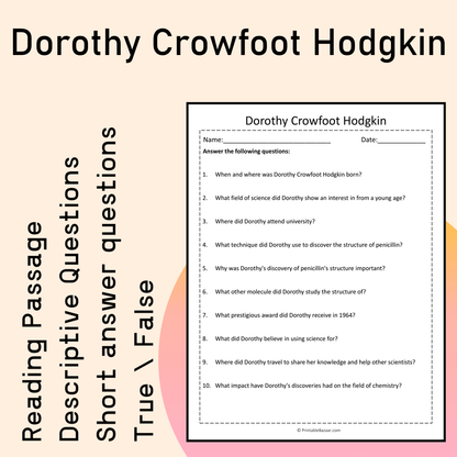 Dorothy Crowfoot Hodgkin | Reading Comprehension Passage Printable Activity