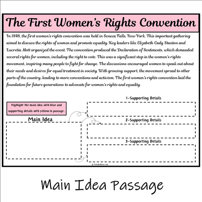 The First Women’s Rights Convention | Main Idea and Supporting Details Reading Passage and Questions