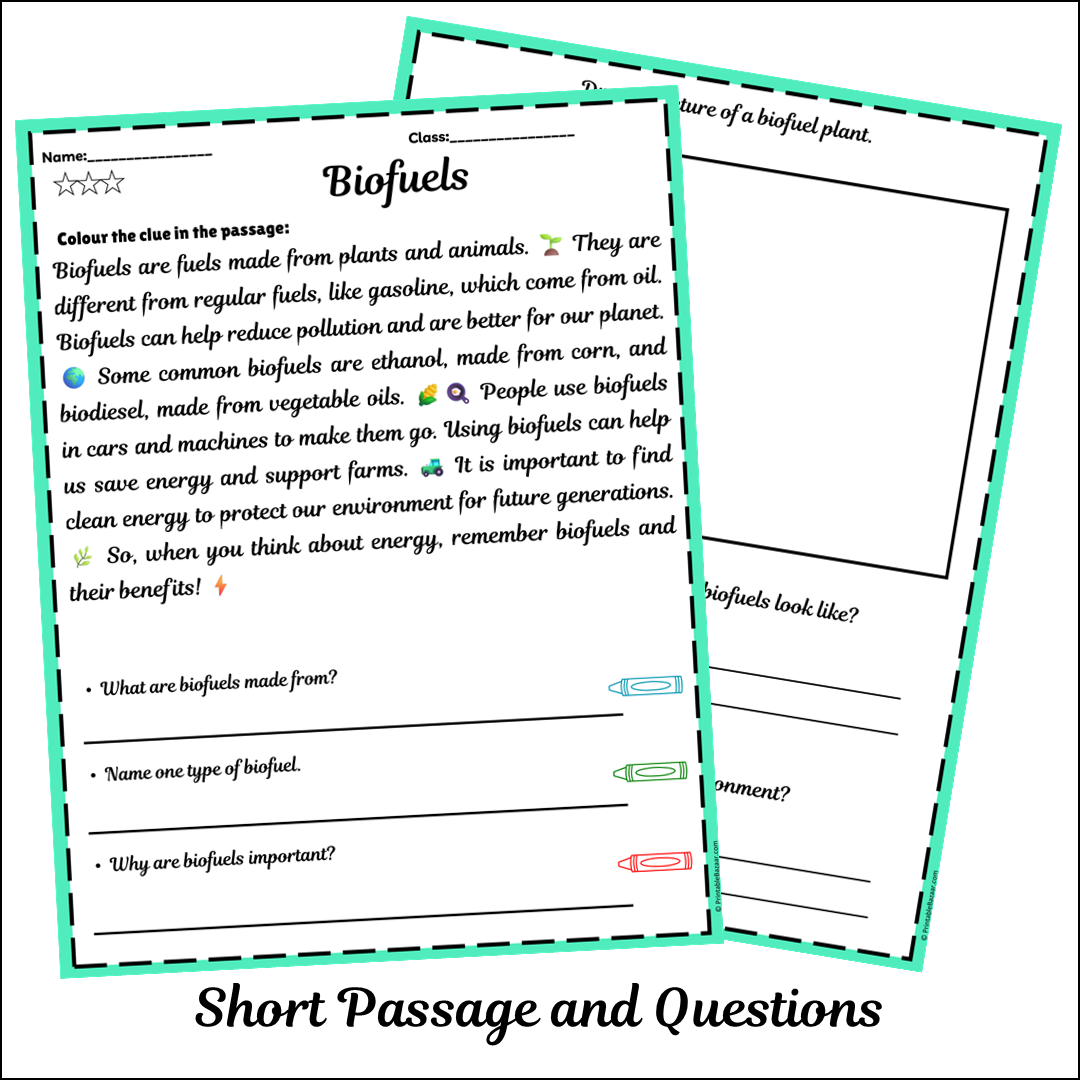 Biofuels | Short Reading Comprehension Creative Worksheet