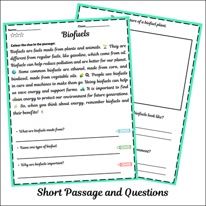 Biofuels | Short Reading Comprehension Creative Worksheet