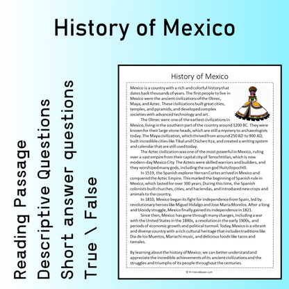 History of Mexico | Reading Comprehension Passage Printable Worksheet