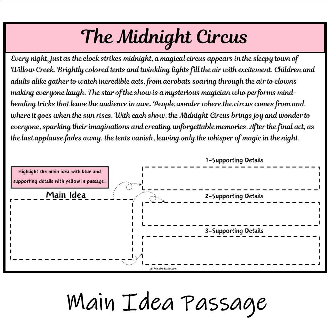 The Midnight Circus | Main Idea and Supporting Details Reading Passage and Questions