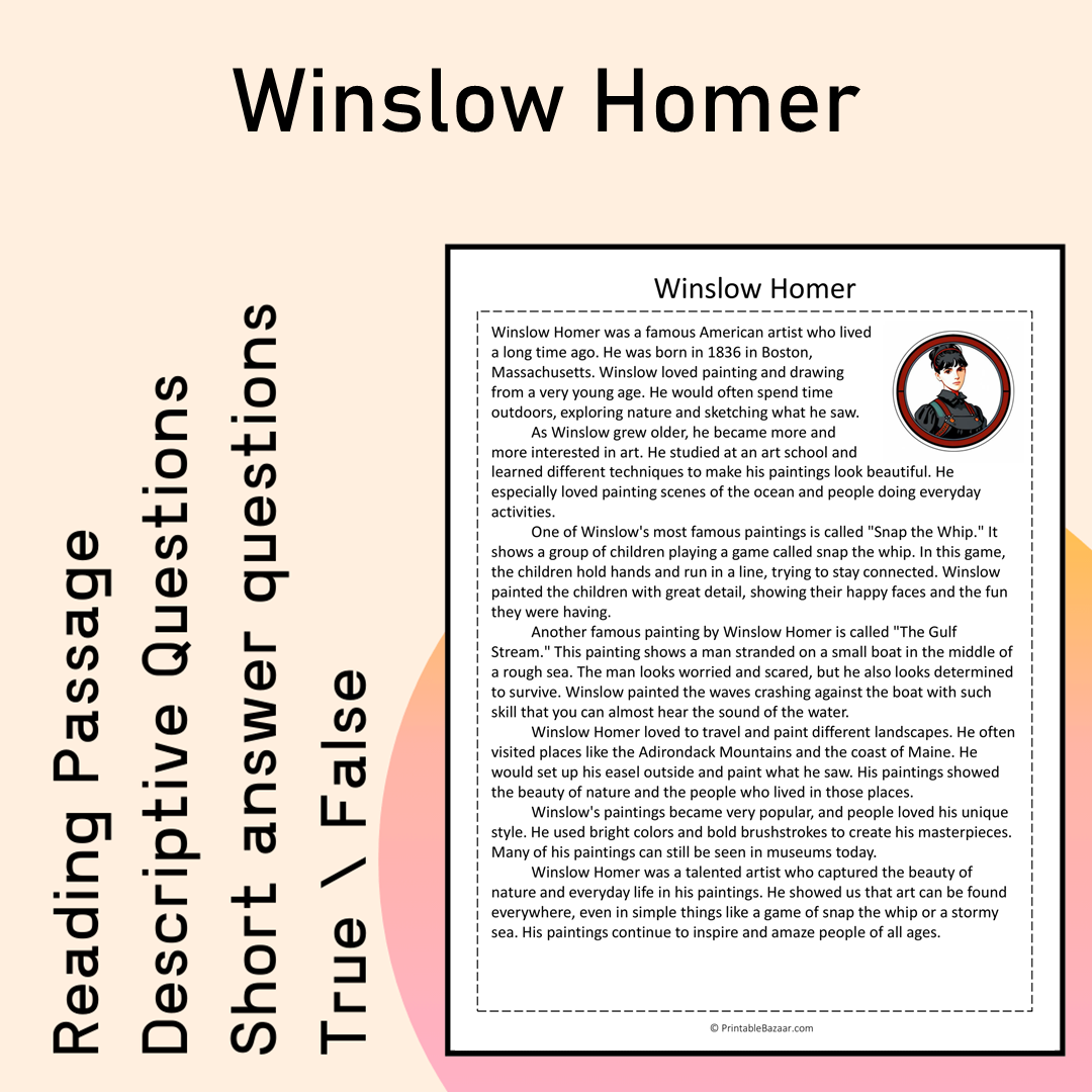 Winslow Homer | Reading Comprehension Passage Printable Activity