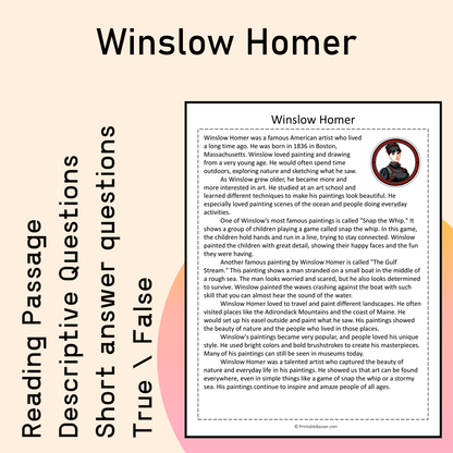 Winslow Homer | Reading Comprehension Passage Printable Activity