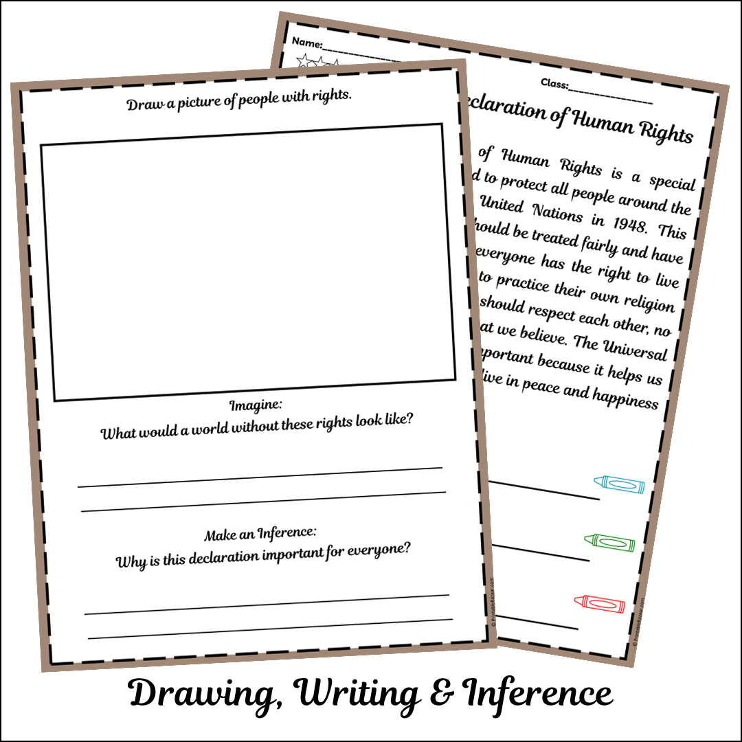 Universal Declaration of Human Rights | Short Reading Comprehension Creative Worksheet