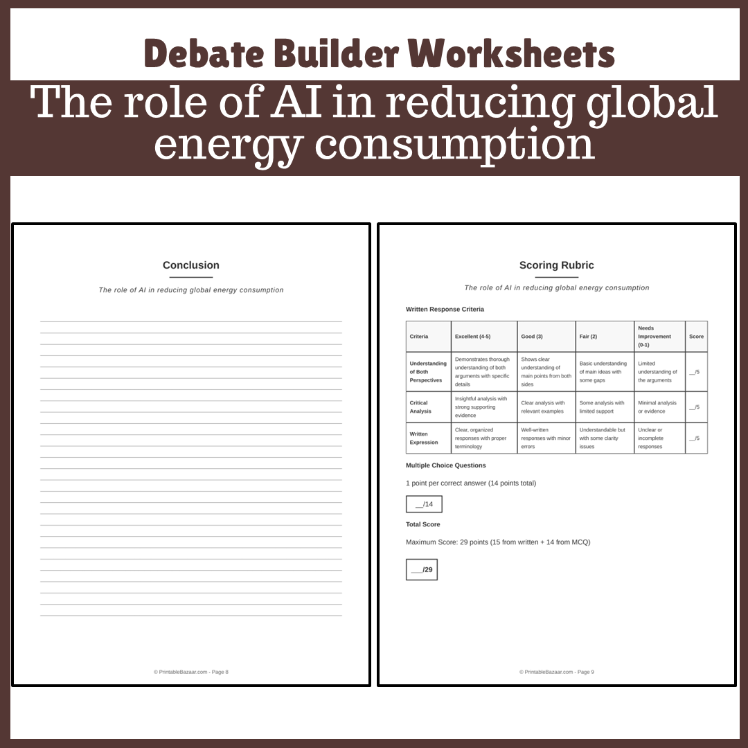 The role of AI in reducing global energy consumption | Favour and Against Worksheet Printable Activity
