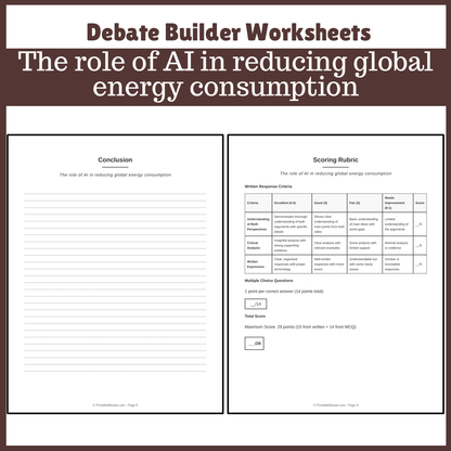 The role of AI in reducing global energy consumption | Favour and Against Worksheet Printable Activity