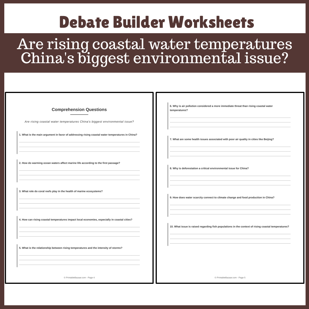 Are rising coastal water temperatures China's biggest environmental issue? | Favour and Against Worksheet Printable Activity