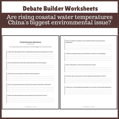 Are rising coastal water temperatures China's biggest environmental issue? | Favour and Against Worksheet Printable Activity