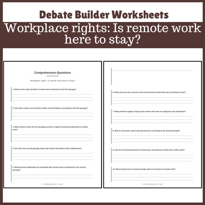 Workplace rights: Is remote work here to stay? | Favour and Against Worksheet Printable Activity