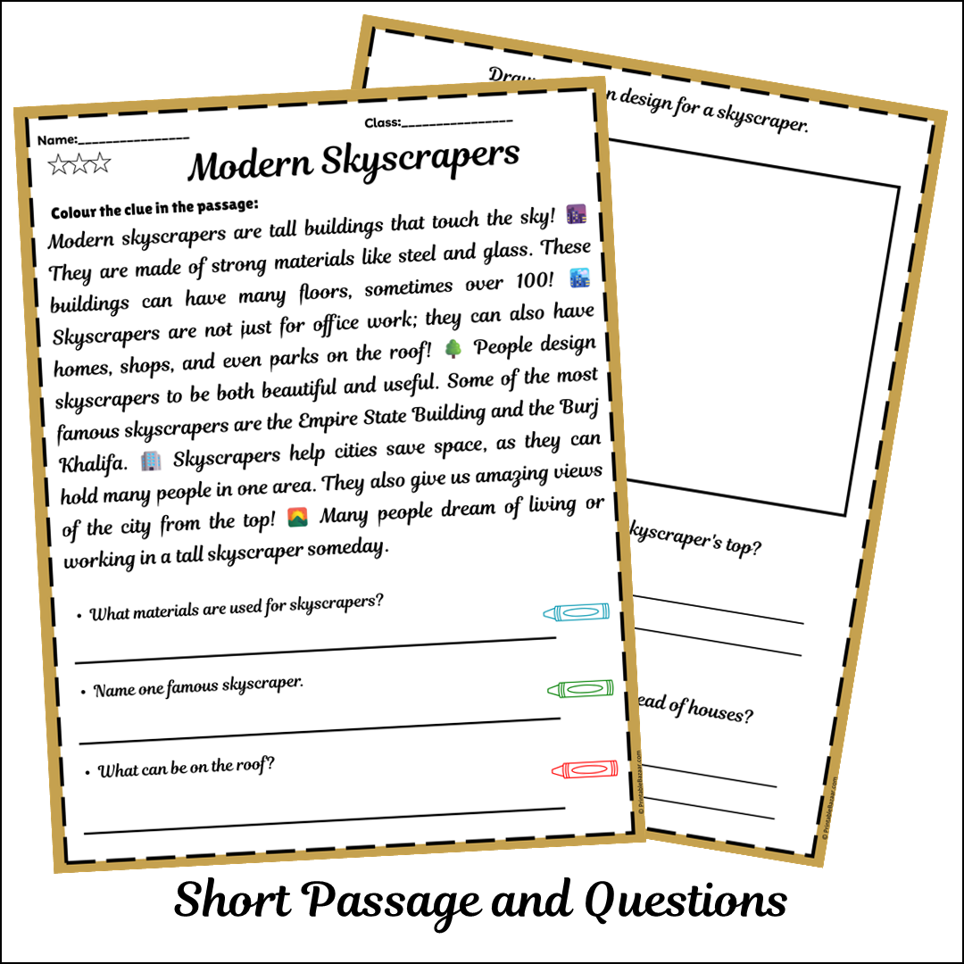 Modern Skyscrapers | Short Reading Comprehension Creative Worksheet