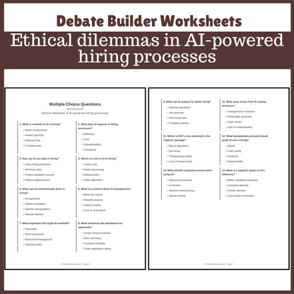 Ethical dilemmas in AI-powered hiring processes | Favour and Against Worksheet Printable Activity
